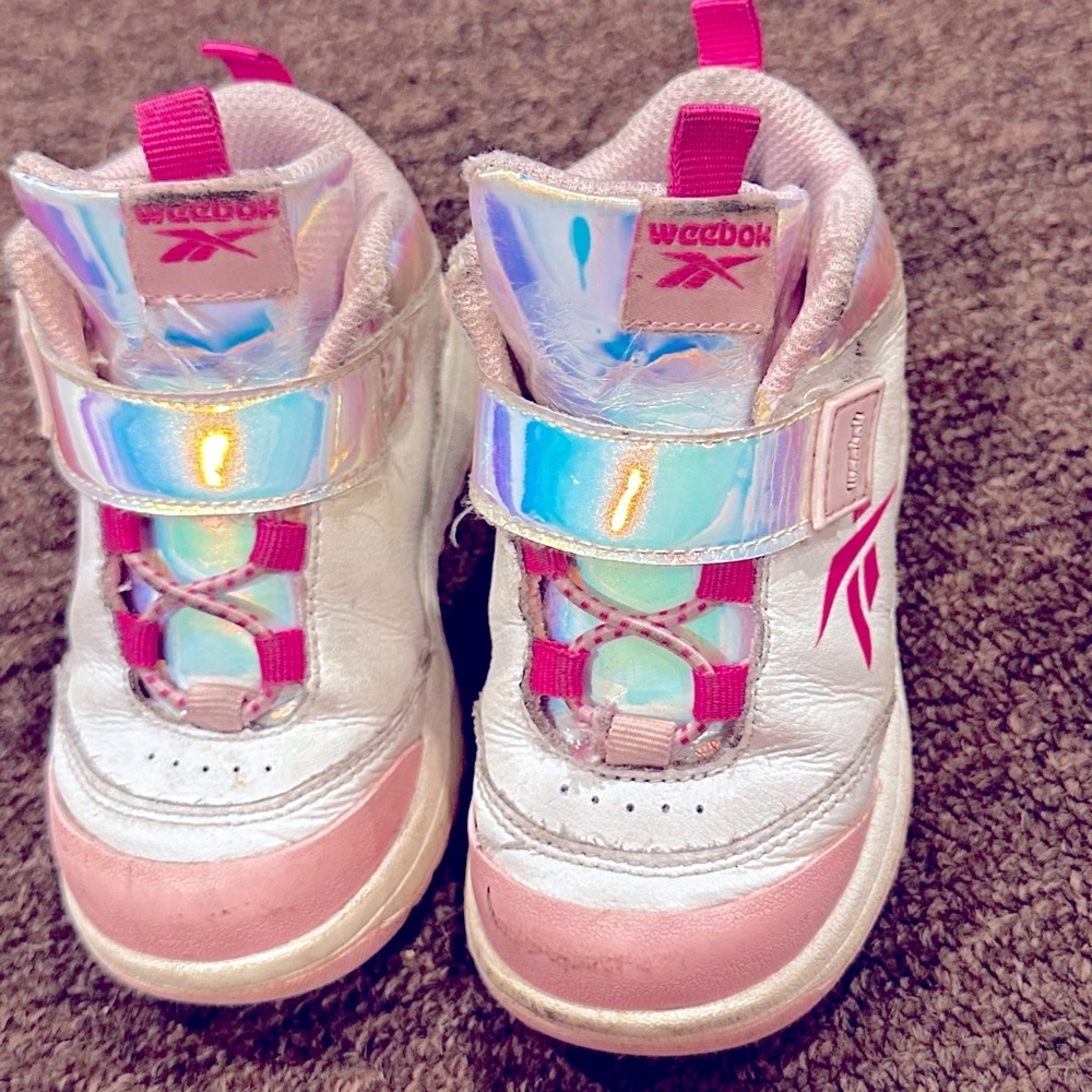 Reebok Toddler Girl White Iridescent Classic Jogger Easy On/Off Sneakers Size 7